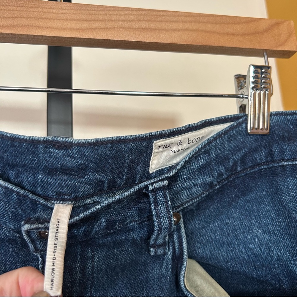 Rag & Bone Harlow Mid-Rise Straight Jeans Teo Blue Denim $248 Size 31 (US 12) - Picture 4 of 8